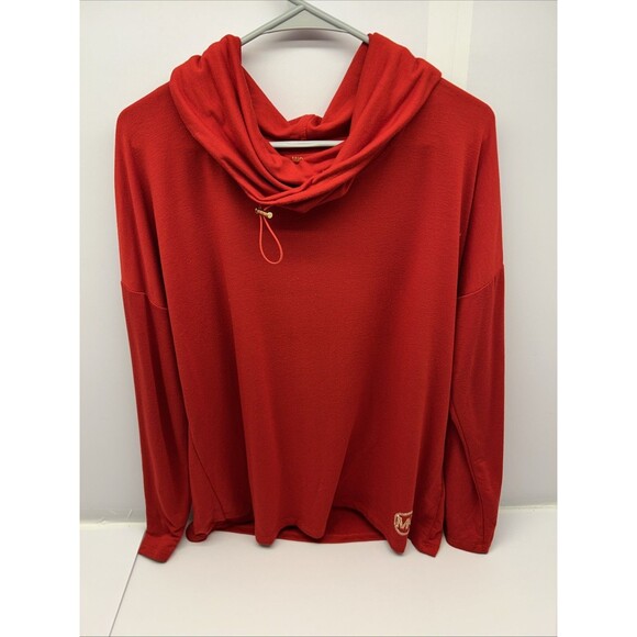 Michael Kors Women Red Cowl Neck Tunic Top Long Sleeve Drawstring SZ L New - Picture 1 of 8